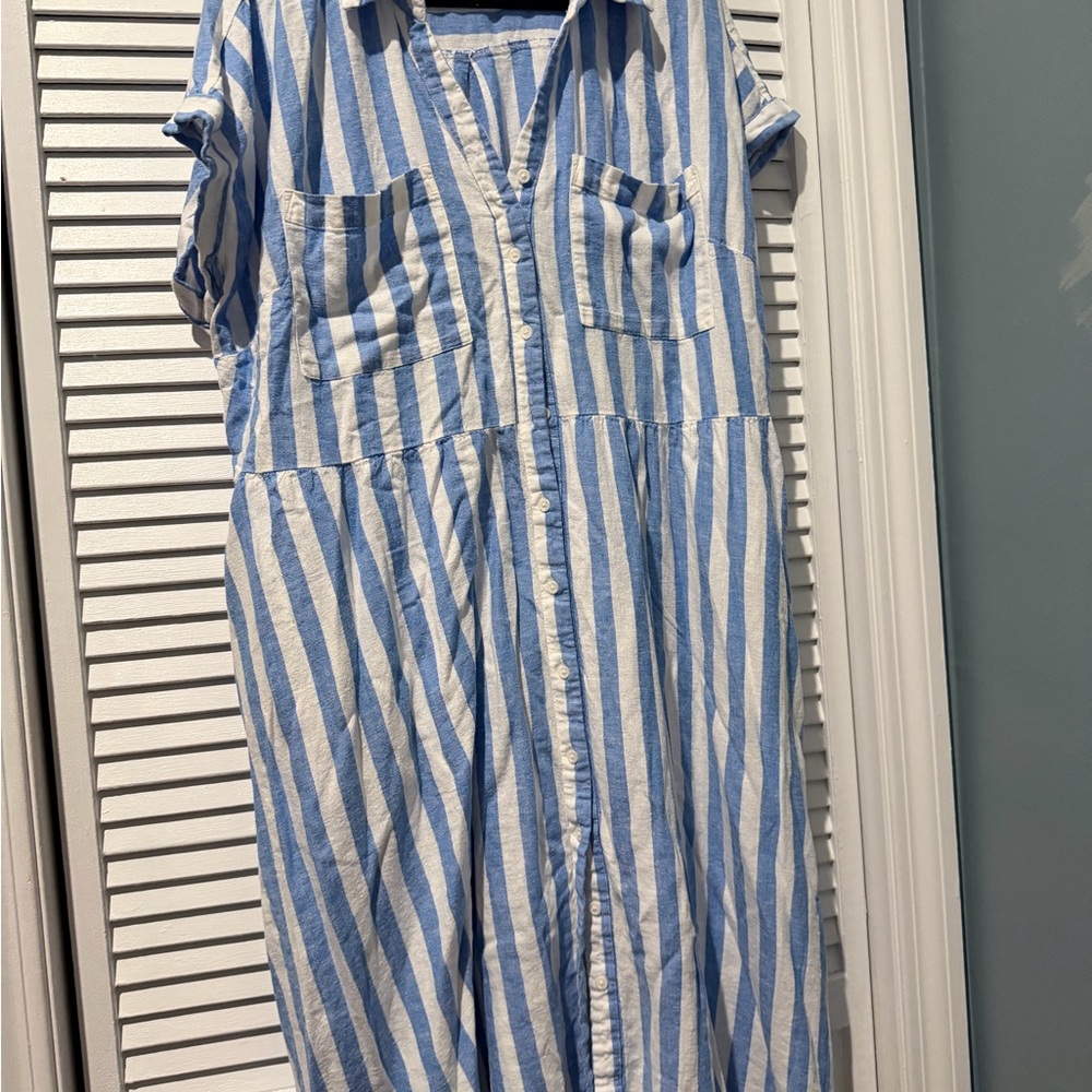 Ava & Viv Blue and White Striped Shirt Dress
